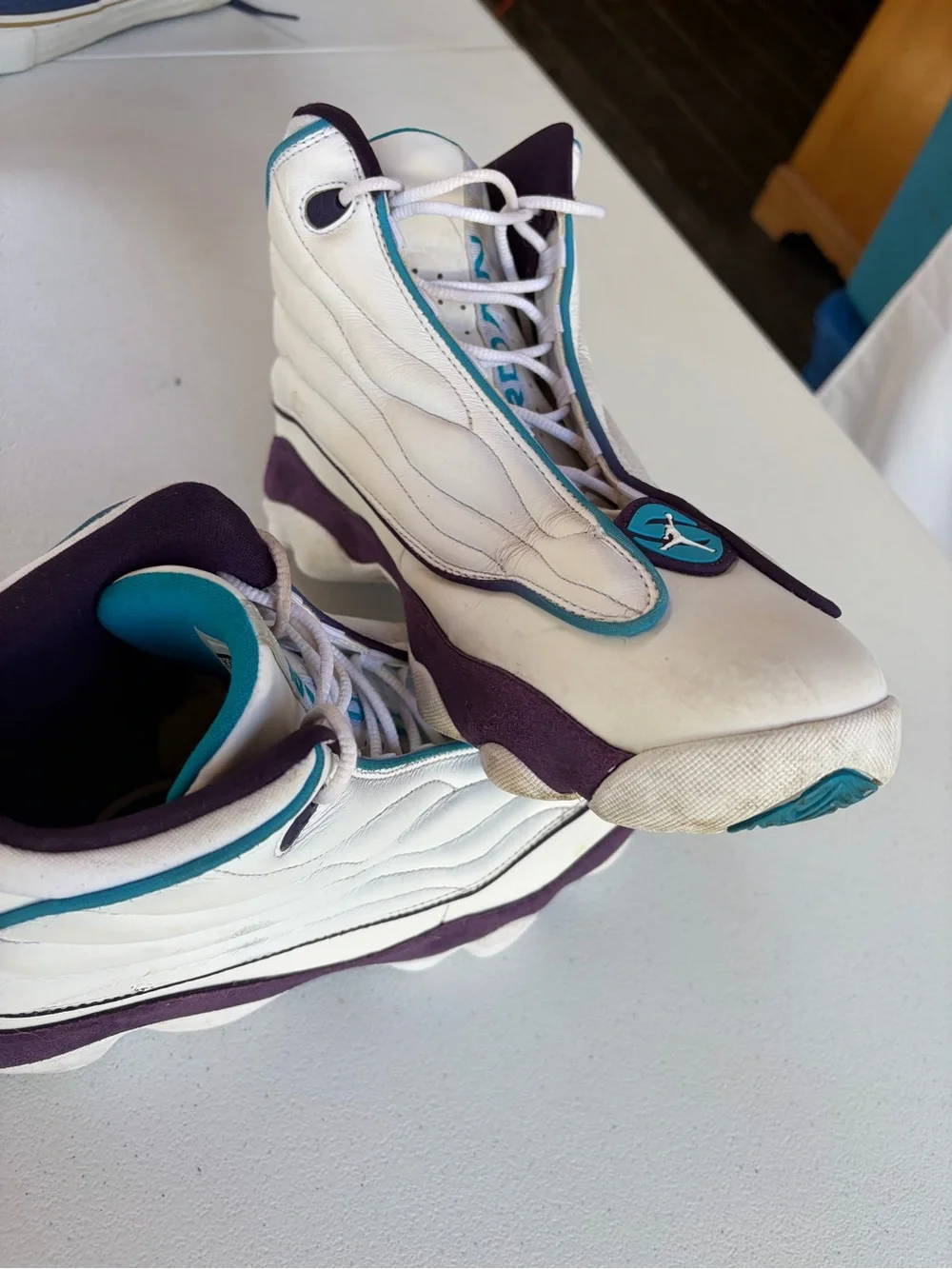 Jordan Men's White Teal and Black Basketball Sneakers